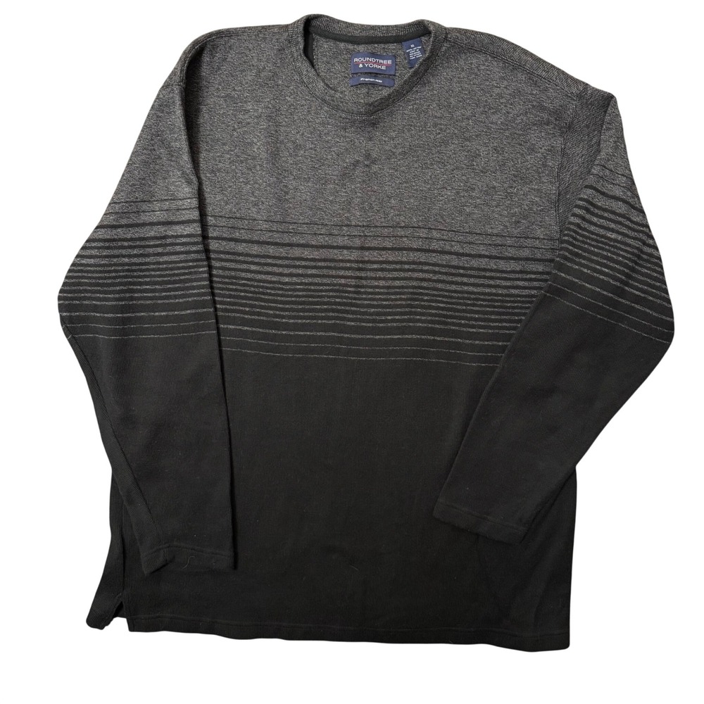 Roundtree & Yorke Mens Cotton French Rib V Neck Sweater Charcoal Gray Stripe‎ XL